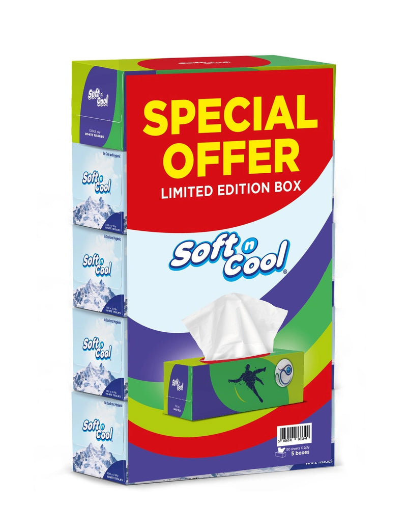 Soft n Cool Facial Tissue 4 box + 1 Box Free World Cup Edition