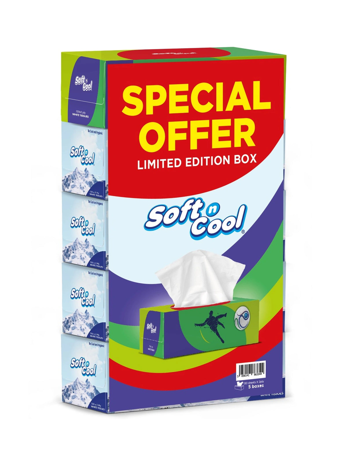 Soft n Cool Facial Tissue 4 box + 1 Box Free World Cup Edition