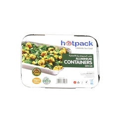 Aluminium Containers with Lid 83185 ( 1850 CC ) 260 mm Length x 192 mm Width x 50 mm Height10 Pieces - hotpackwebstore.com - Aluminium Containers
