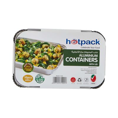 Aluminium Containers with Lid 8368 ( 680 CC ) 197 mm Length x 124 mm Width x 46 mm Height 10 Pieces - hotpackwebstore.com - Aluminium Containers