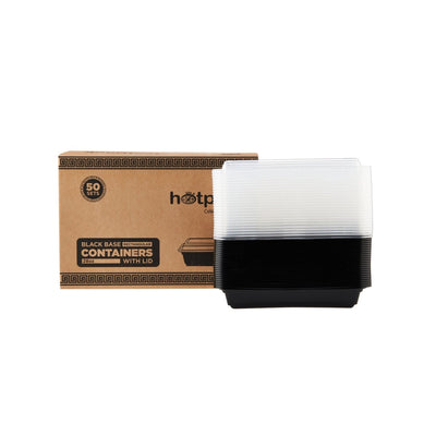 Black Base Rectangular Microwave Container with Lid - hotpackwebstore.com - Black Base Containers