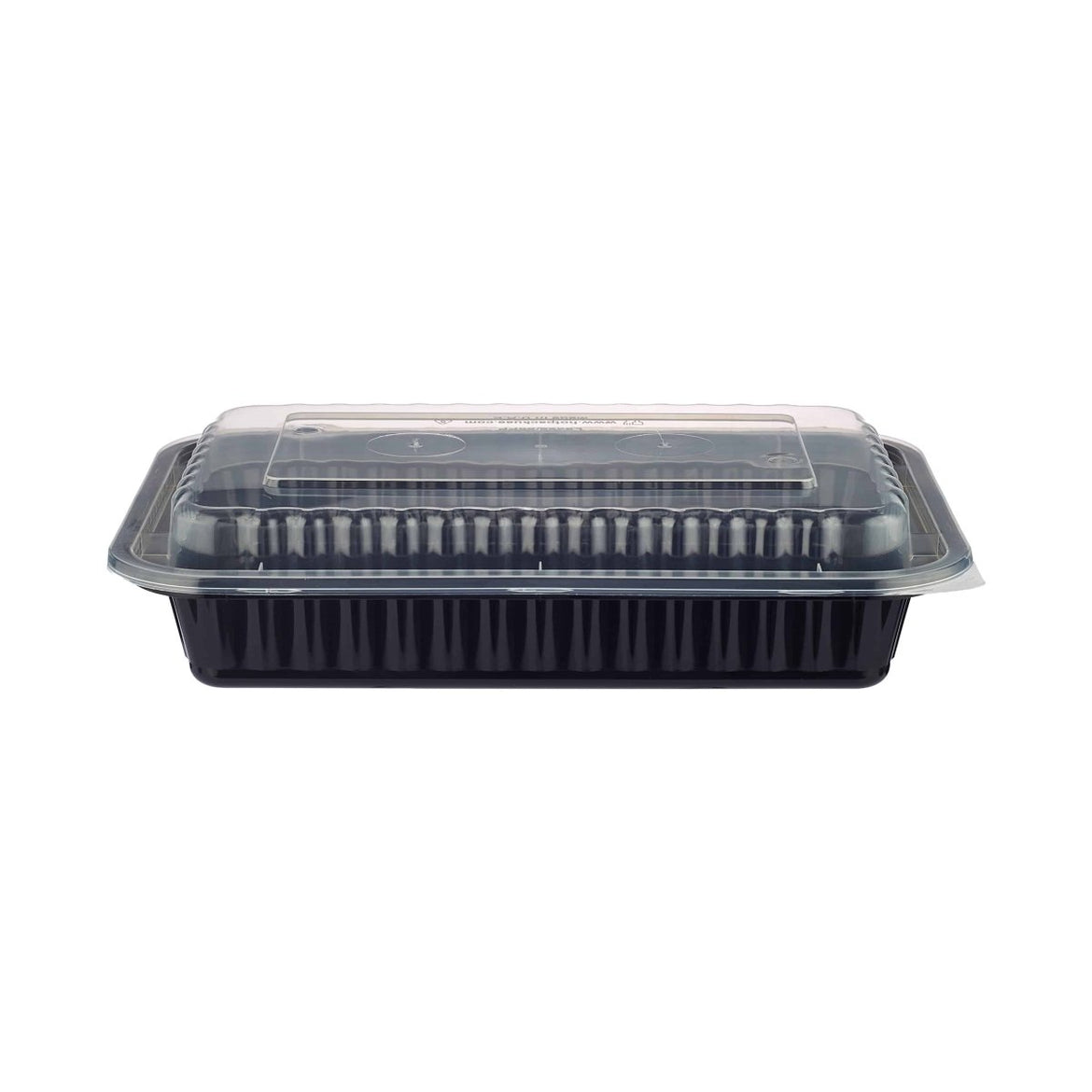 Karat Half Slab Black PP Plastic Rib Container With Clear OPS Lid - 10