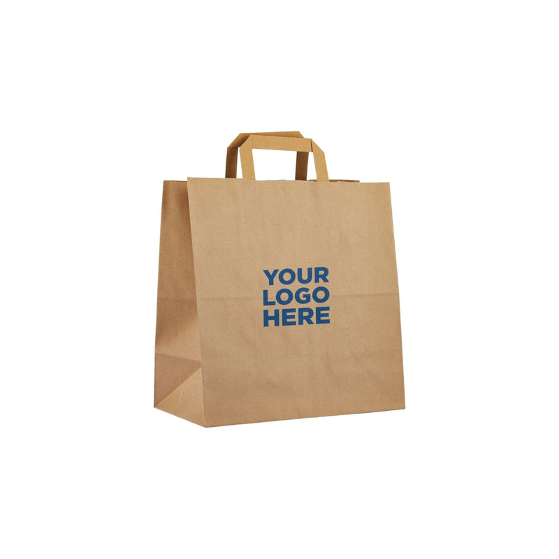 Customized Brown Flat Handle Paper Bags - hotpackwebstore.com - Flat Handle Paper Bags