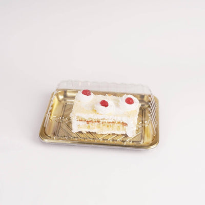 Gold Base Rectangle Cake Container With Lid - hotpackwebstore.com - Cake Containers