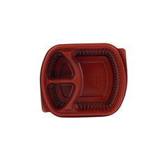 Red & Black Base Rectangular 3 - Compartment Container With Lid 250 Pieces - hotpackwebstore.com - Red And Black Base Containers