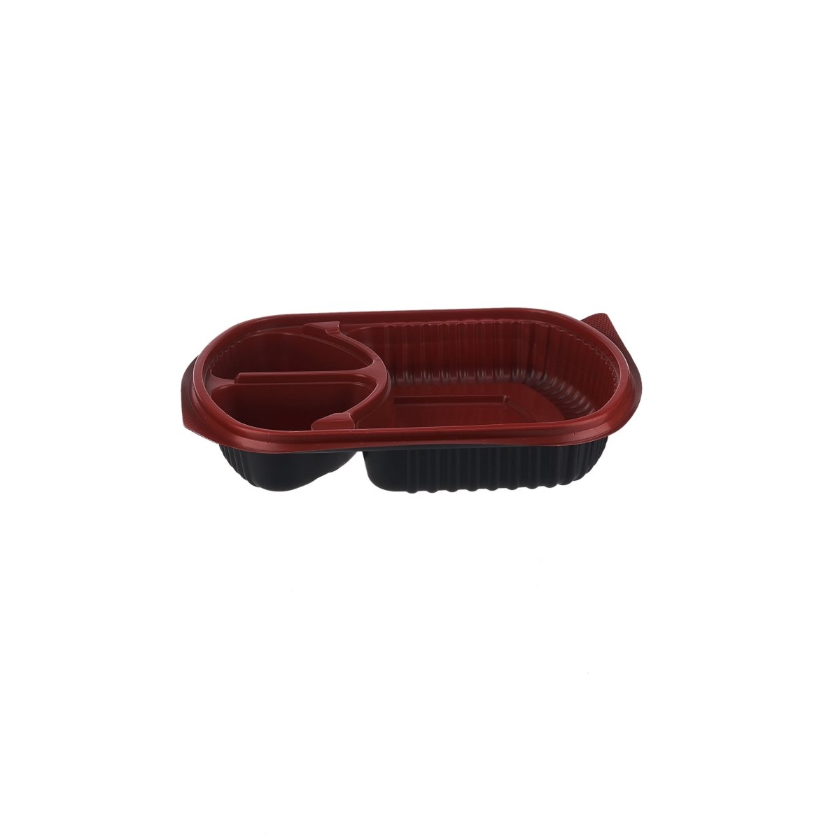 Red & Black Base Rectangular 3 - Compartment Container With Lid 250 Pieces - hotpackwebstore.com - Red And Black Base Containers