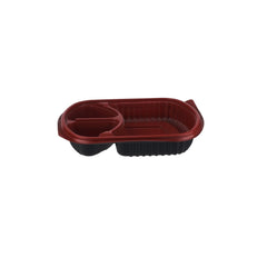 Red & Black Base Rectangular 3 - Compartment Container With Lid 250 Pieces - hotpackwebstore.com - Red And Black Base Containers