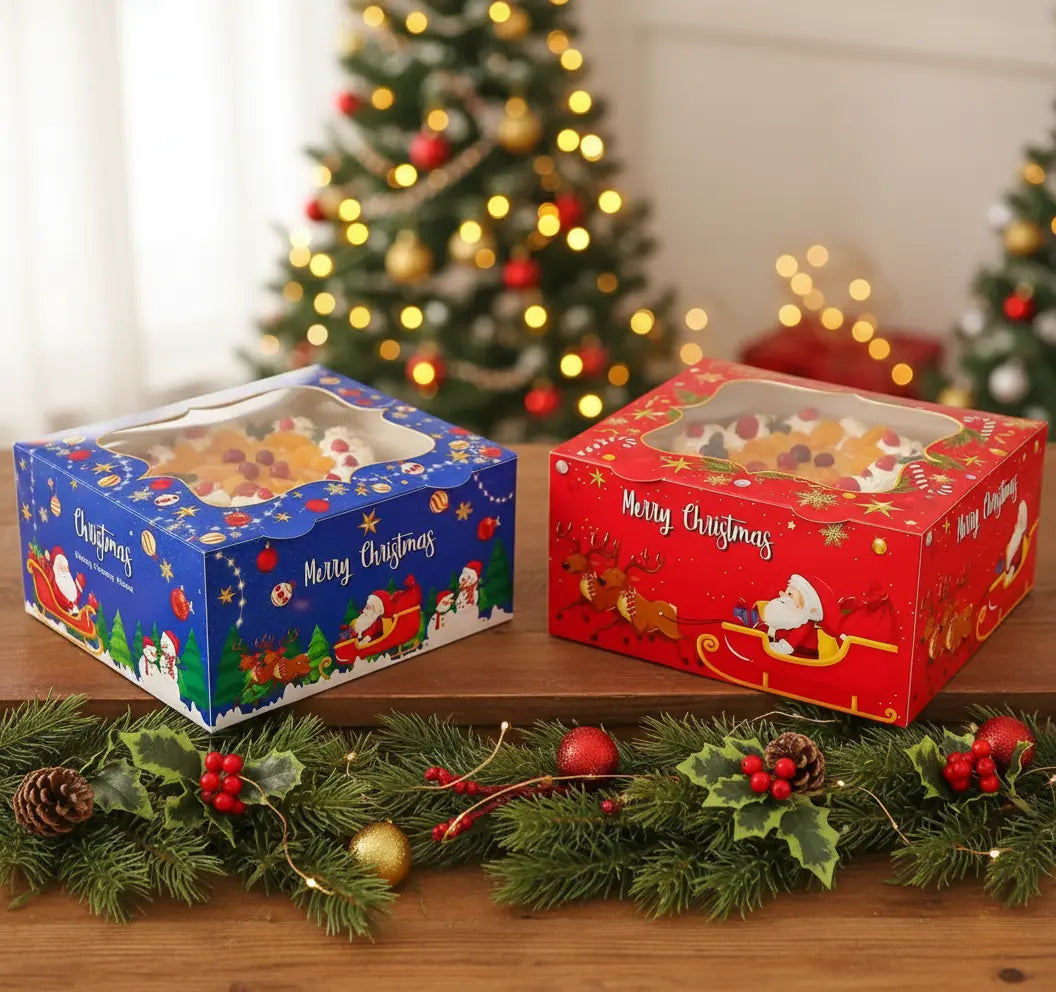 Christmas Cake Box with Window 5 Pieces