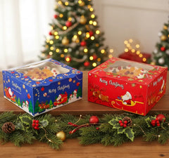 Christmas Cake Box with Window 5 Pieces