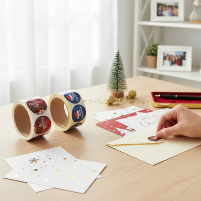 Merry Christmas Sticker Roll 250 Pieces x 2 Designs - hotpackwebstore.com