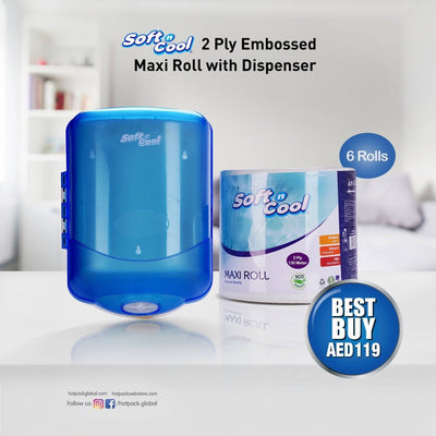 Soft n Cool Maxi Roll Dispenser 1pc + 6 Rolls of 2 Ply Maxi Roll - hotpackwebstore.com - Maxi Roll