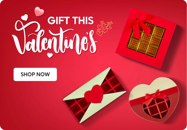 Valentine’s Day themed gift packaging boxes including heart-shaped gift boxes, envelope-style boxes, and premium chocolate packaging in red and pink colors – Shop Valentine’s Collection | تشكيلة علب تغليف هدايا عيد الحب تشمل علب على شكل قلب، وعلب بتصميم ظرف، وعلب شوكولاتة فاخرة بألوان الأحمر والوردي – تسوق تشكيلة عيد الحب