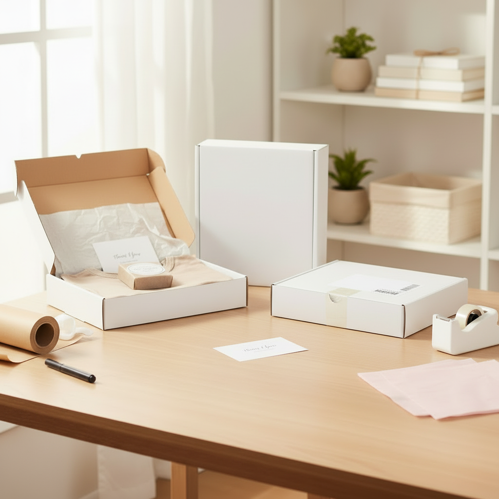 Multipurpose Cardboard Corrugated E-commerce Shipping Box | White - hotpackwebstore.com