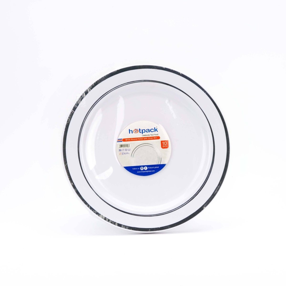White Round Plate With Silver Rim Design 10 Pieces - hotpackwebstore.com - Plastic Products