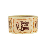 Beige Baked With Love Sticker Roll 250 Pieces - Hotpack Global