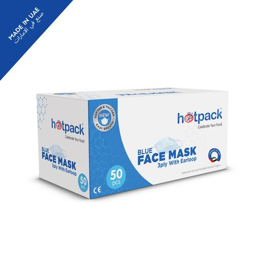 Hotpack | 3 Ply Blue Face Mask with Ear Loop | 50 Pieces X 1 Packet - Hotpack Global