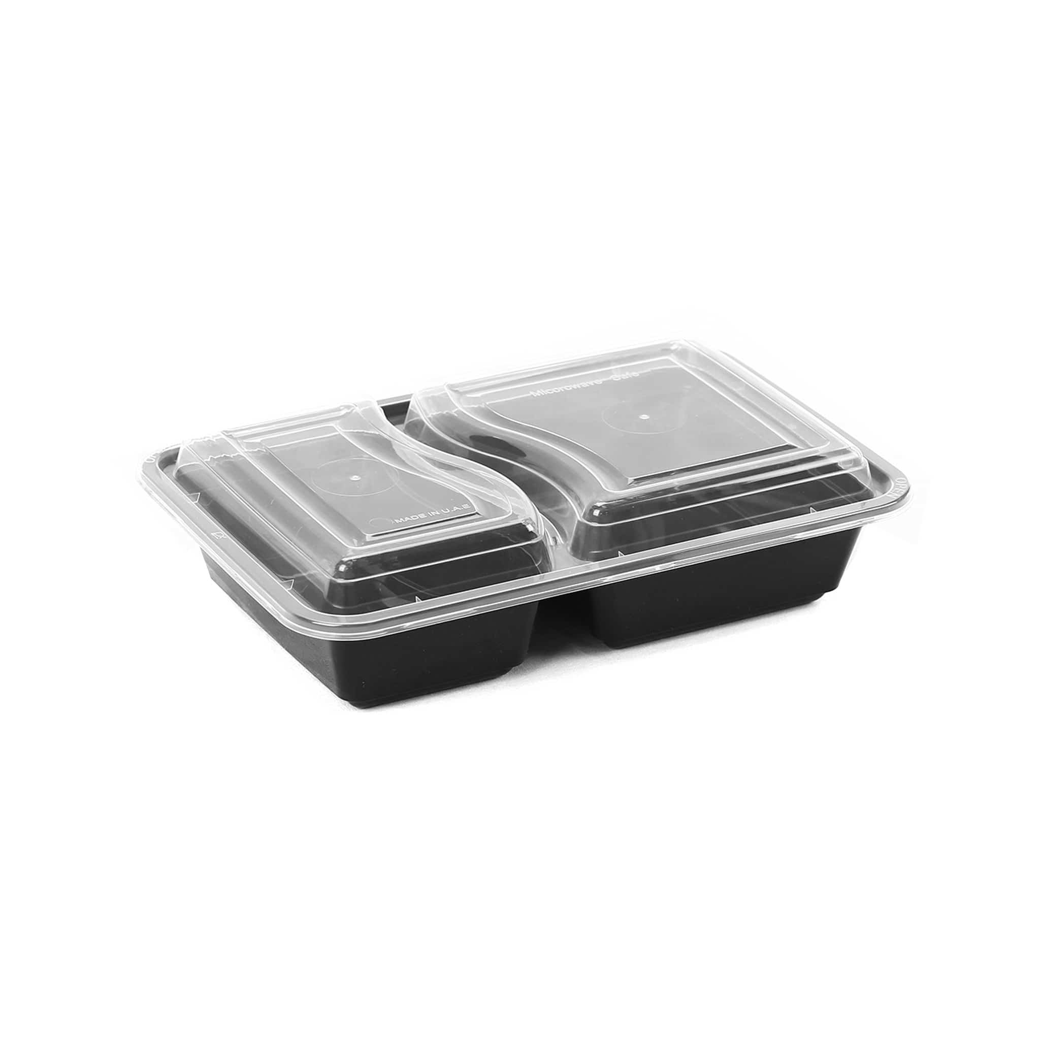 Leyso TO-B Set of 200 Black Base 2 compartment Microwavable Food Conta