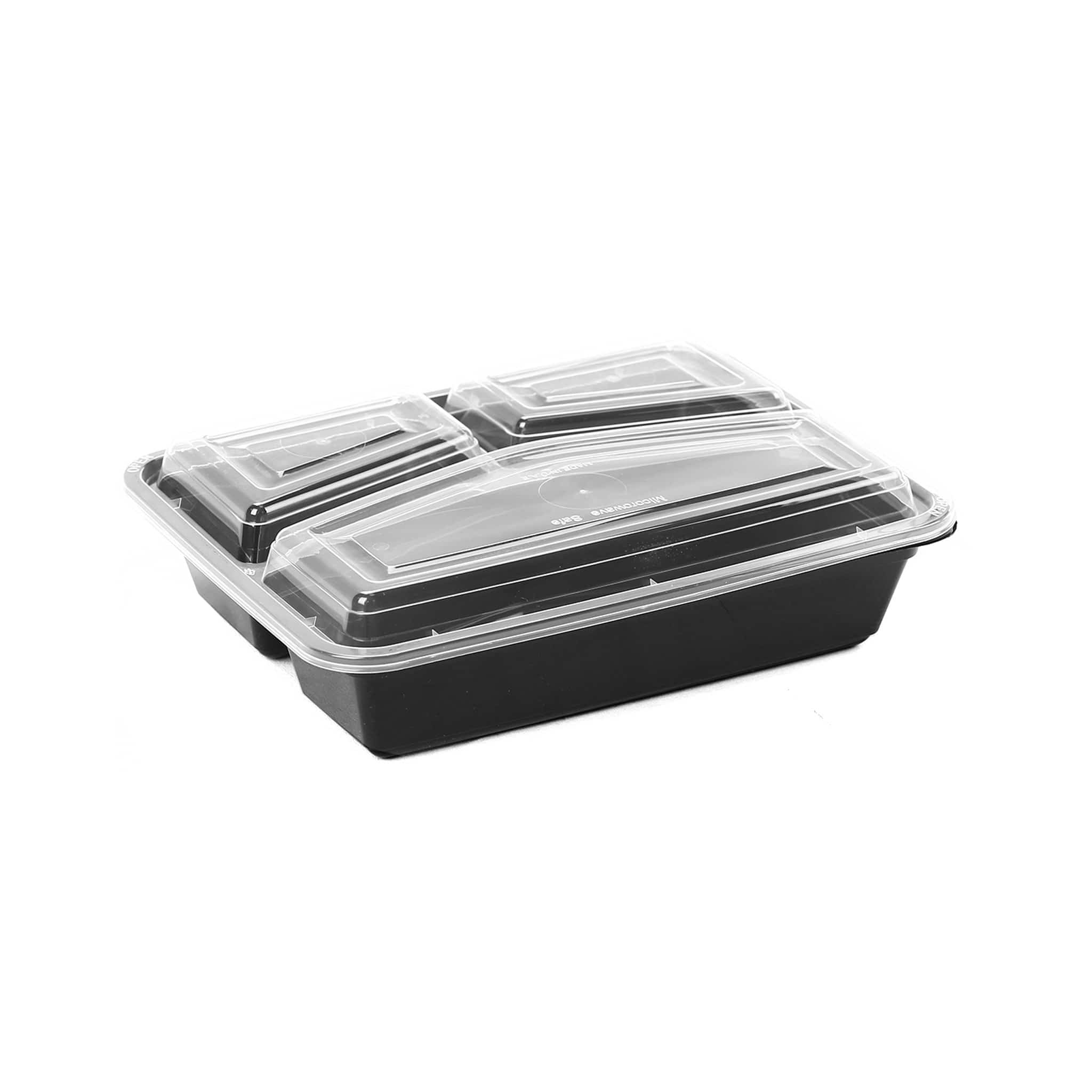 Black Base Rectangular Microwavable Compartment Container with Lids 5  Pieces - hotpackwebstore.com