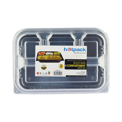 Black Base Rectangular 4-Compartment Container With Lid 5 Pieces - hotpackwebstore.com
