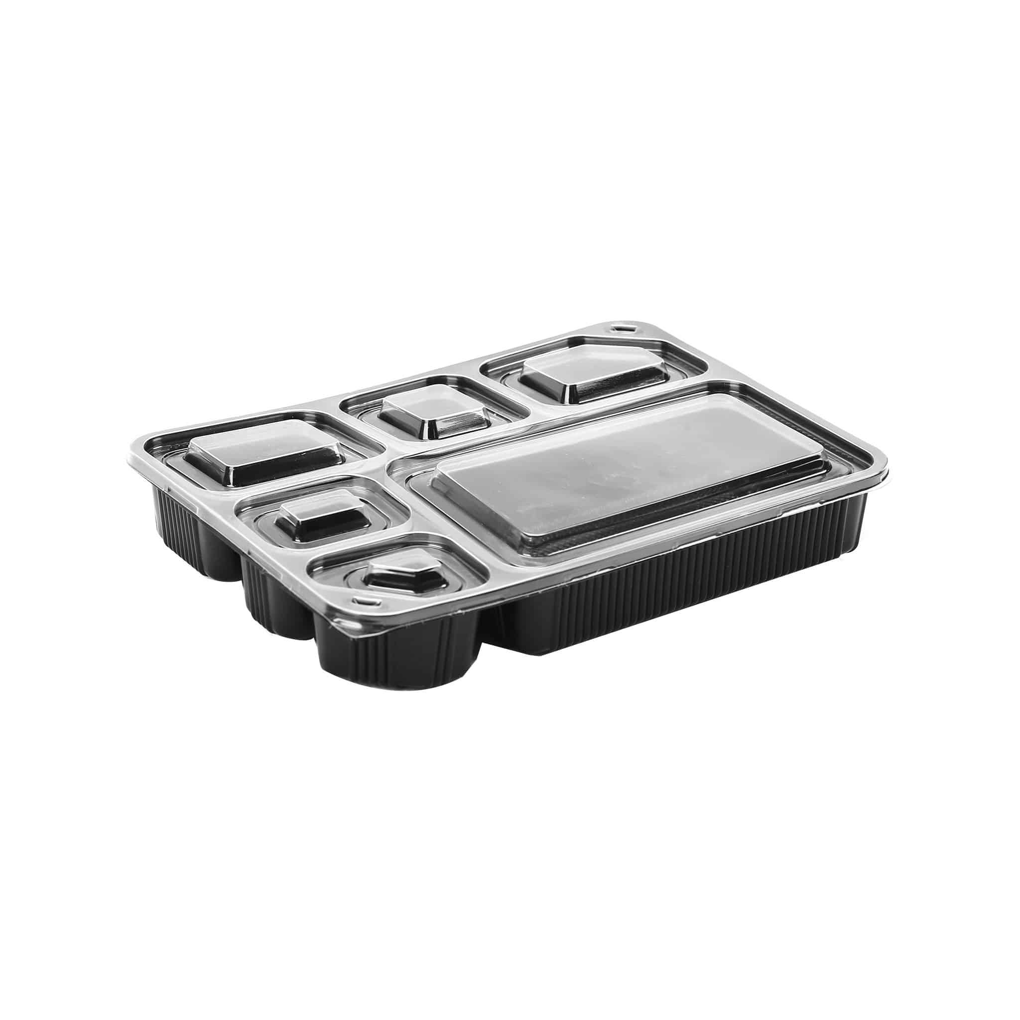 Hotpack | Black Base Rectangular 6-Compartment Container  | 150.Pieces - Hotpack Global