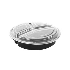 Hotpack | Black Base Round 3-Compartment Container 48 oz with Lids  |150 Pieces - Hotpack Global