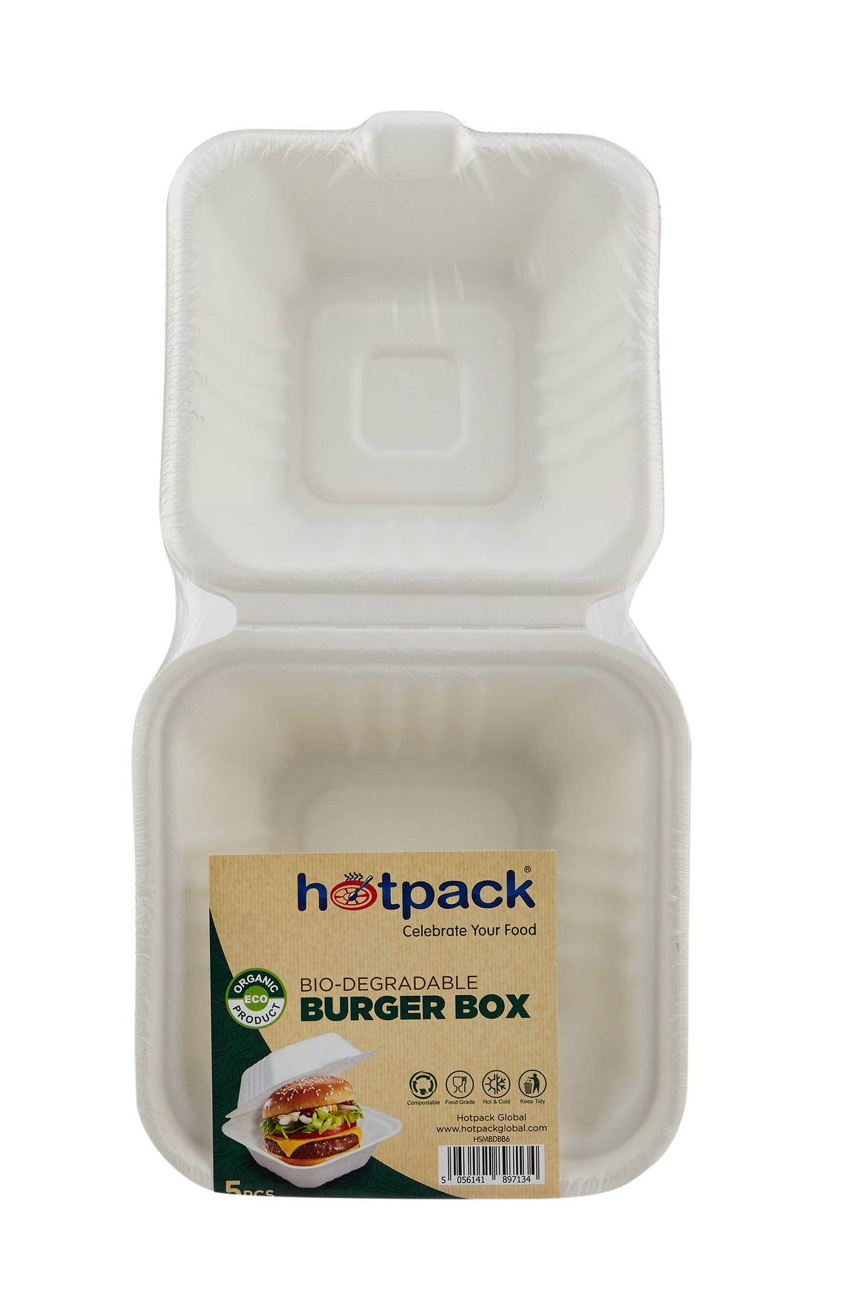 Bio Degradable Burger Box 6 inch 5 Pieces - hotpackwebstore.com