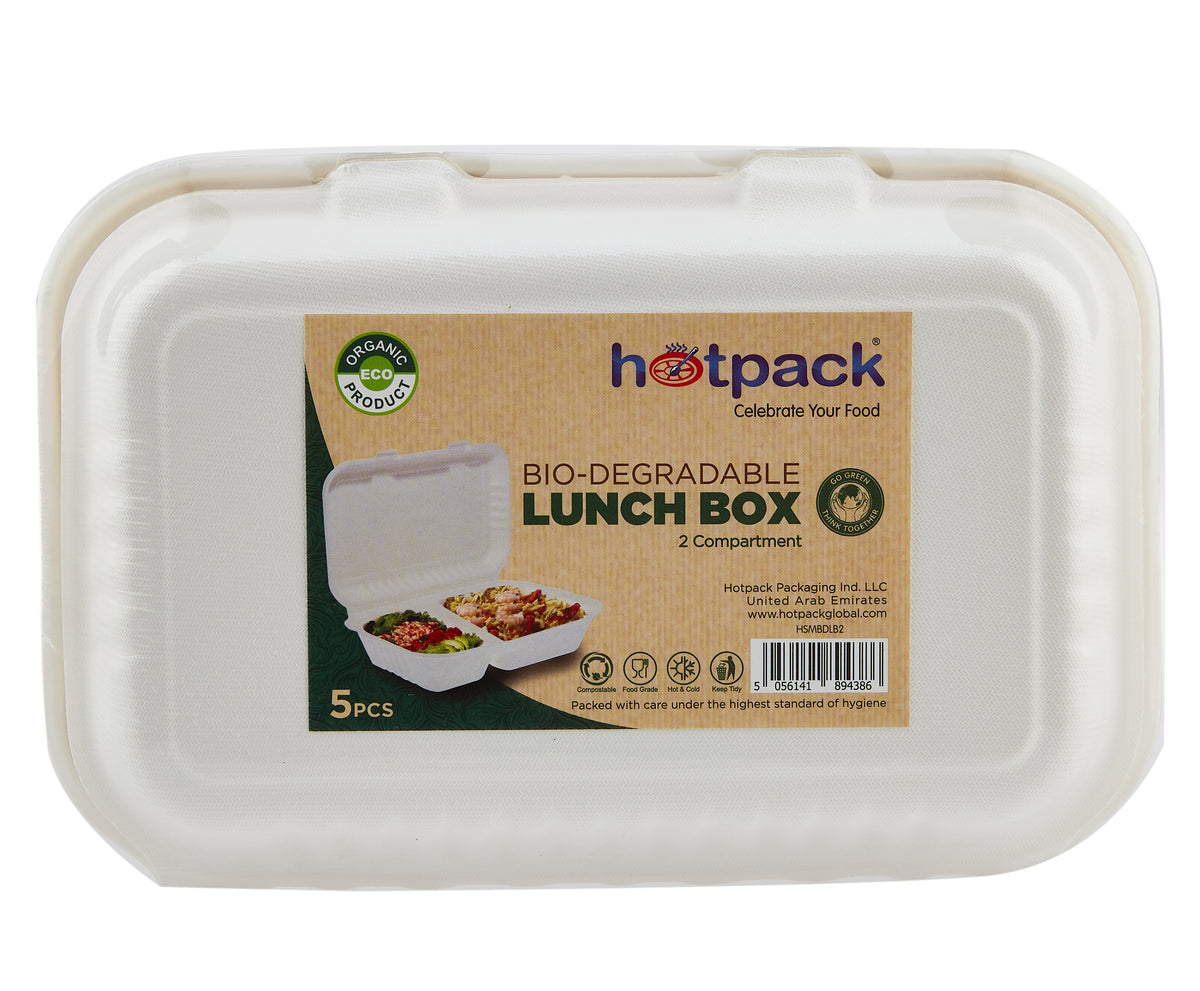 Bio degradable Lunch box in 2 compartment 5 Pieces - hotpackwebstore.com