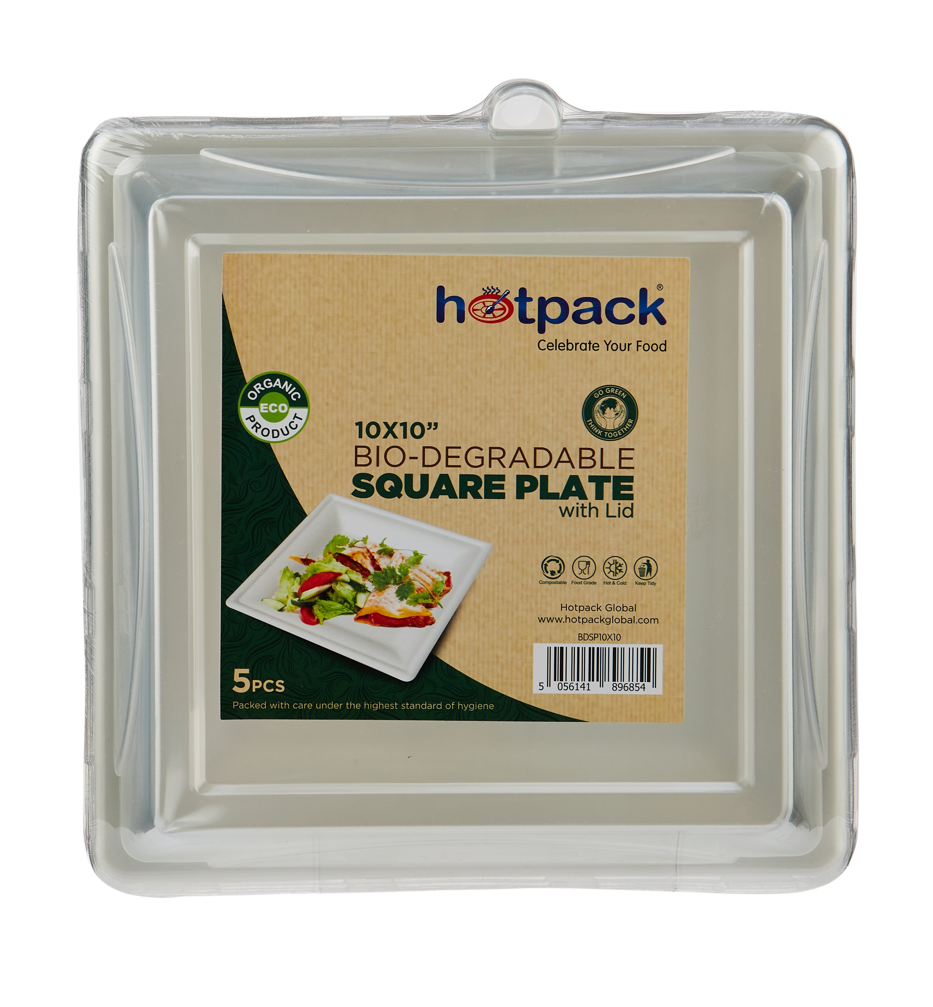 Bio-Degradable Square Plate With Lid 5 Pieces - hotpackwebstore.com