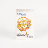 Acrylic Cake Topper Floral Design Round Gold 1 Piece - Hotpack Global