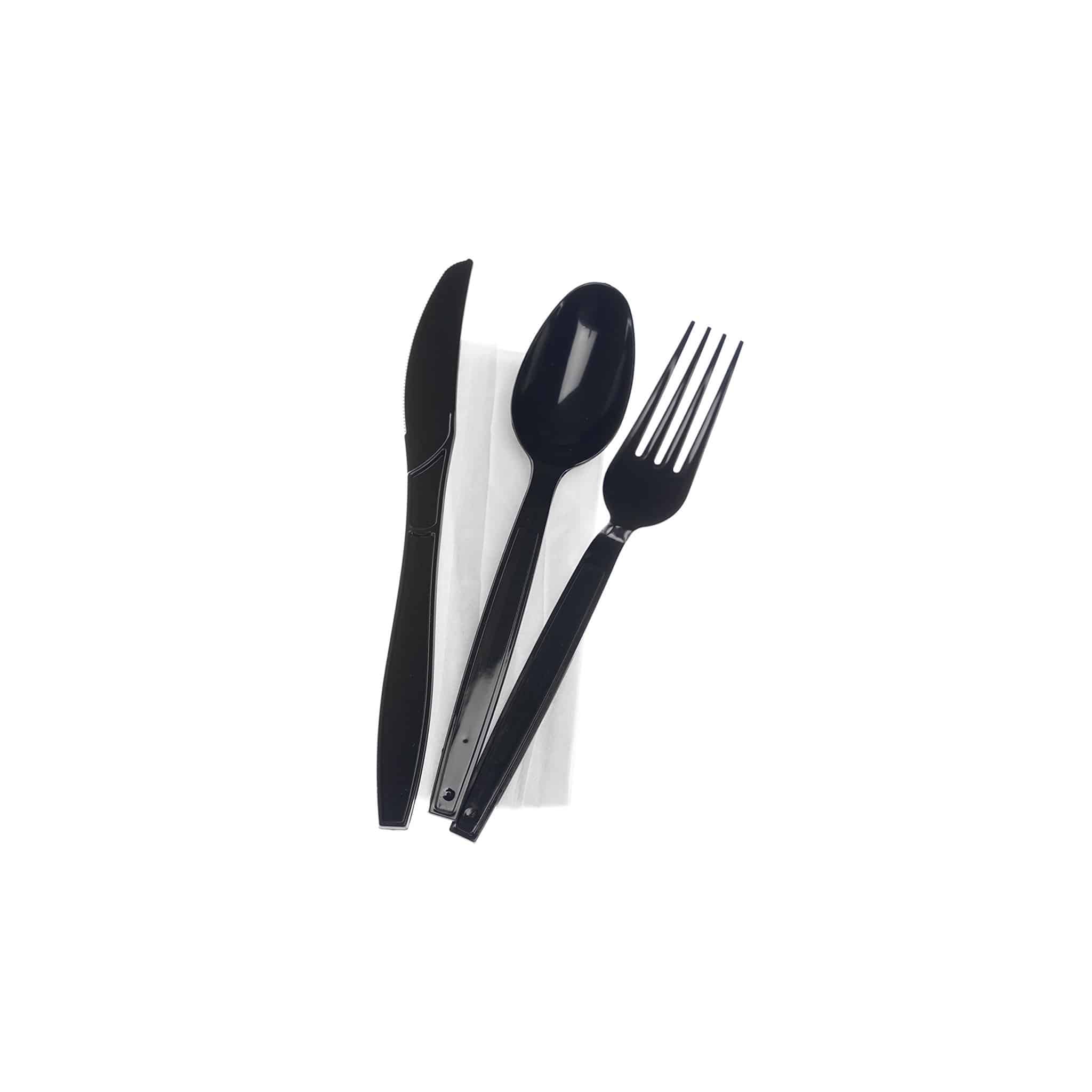 Hotpack | Heavy Duty Black Cutlery Set (Spoon/Fork/Knife/Napkin) | 250 Pieces - Hotpack Global