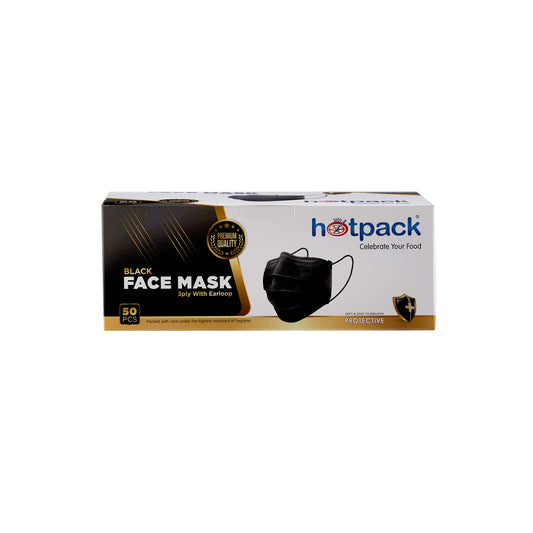 Black Face Mask 3 ply with ear loop - Hotpack Global
