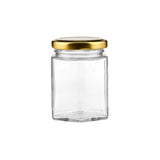 Hexagonal Glass Jar with gold lid - hotpackwebstore.com