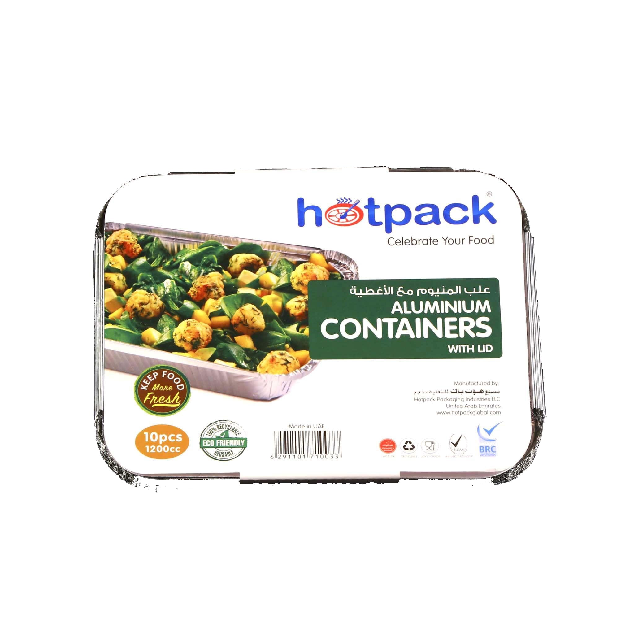 Aluminum Containers with Lid  83120 ( 1200 CC ) 235 Mm Length x 190  Mm Width x 35 Mm Height 10 Pieces - Hotpack Global