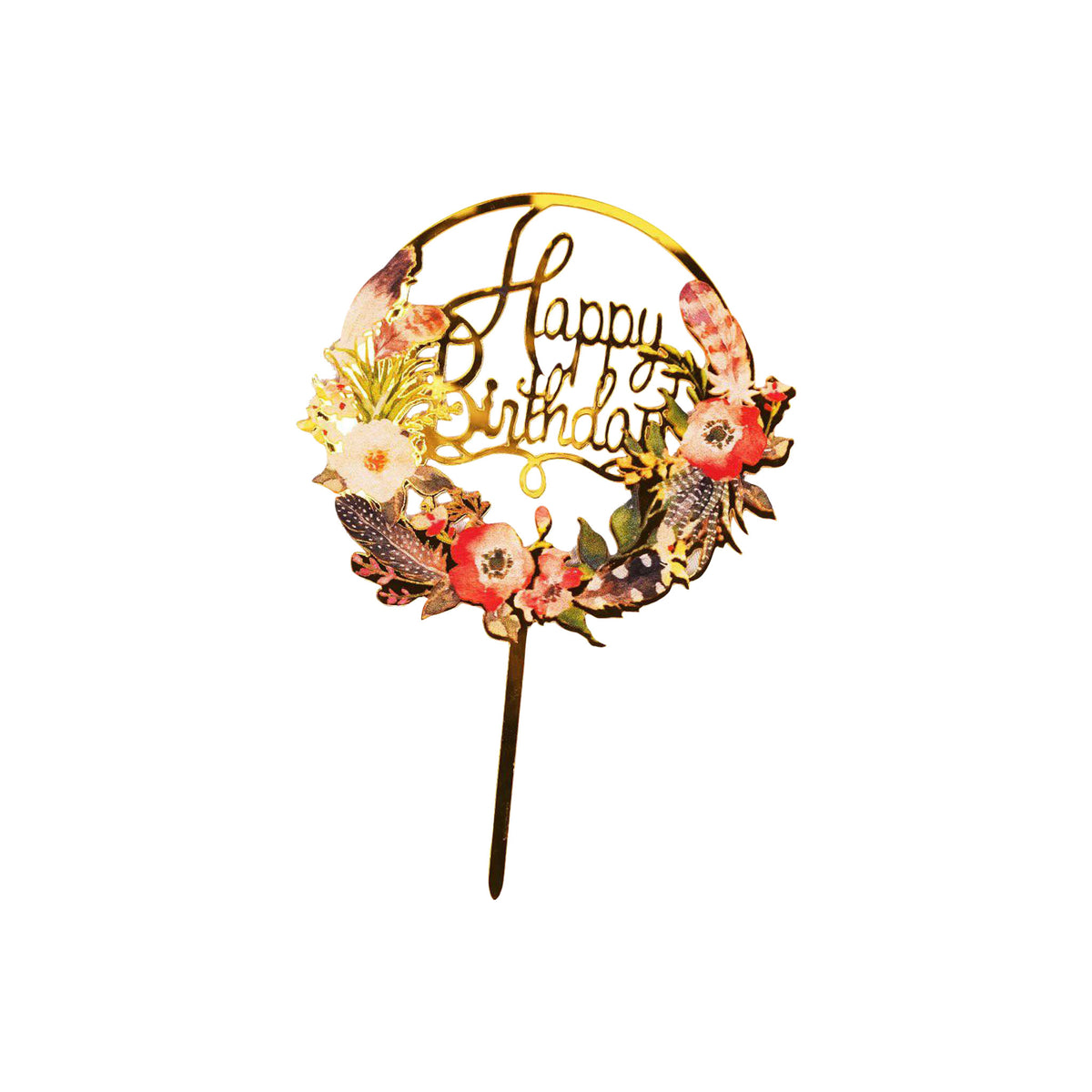 Acrylic Cake Topper Floral Design Round Gold 1 Piece - Hotpack Global