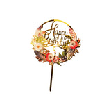 Acrylic Cake Topper Floral Design Round Gold 1 Piece - Hotpack Global