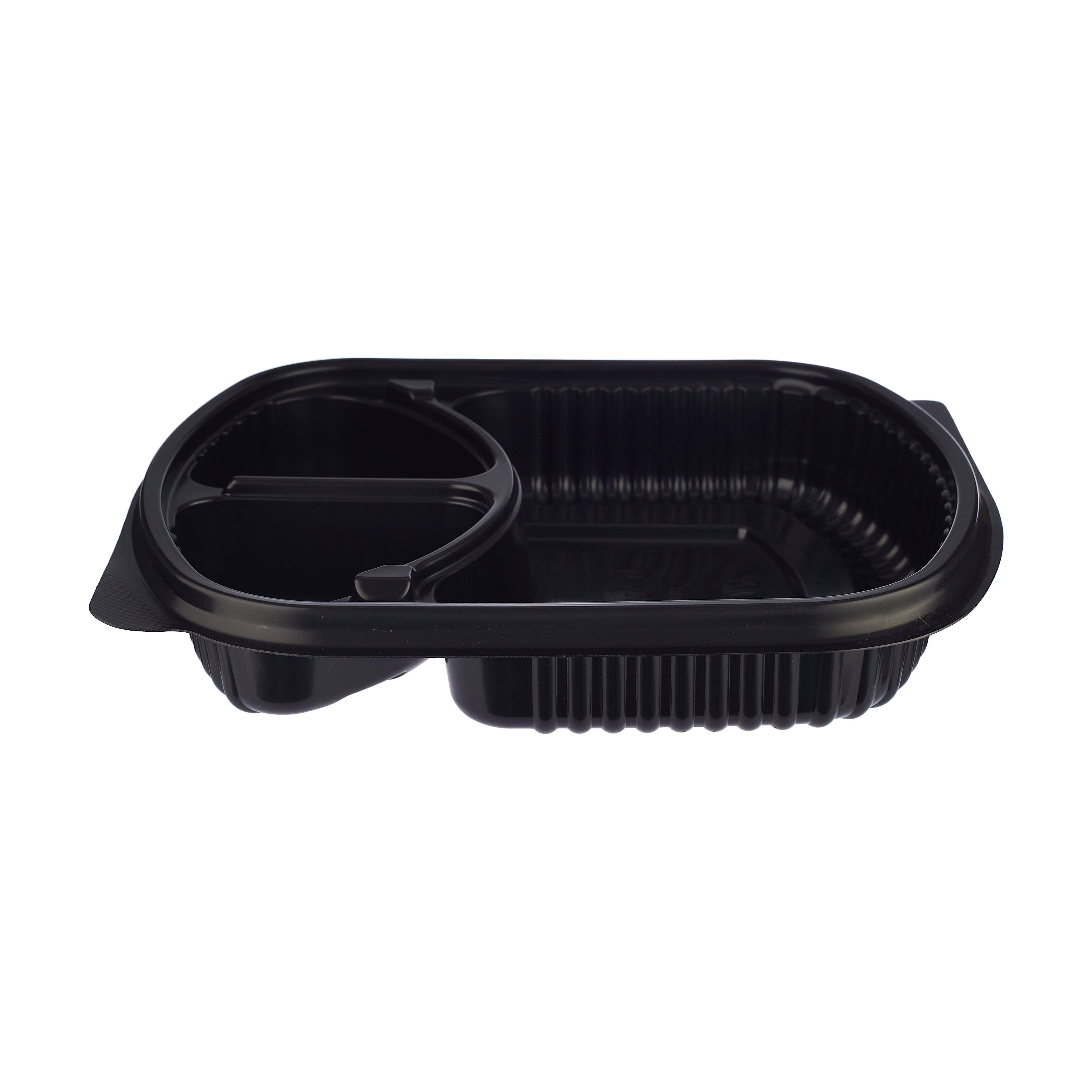 Black Base Rectangular 3-Compartment Container 250 Pieces - Hotpack Global