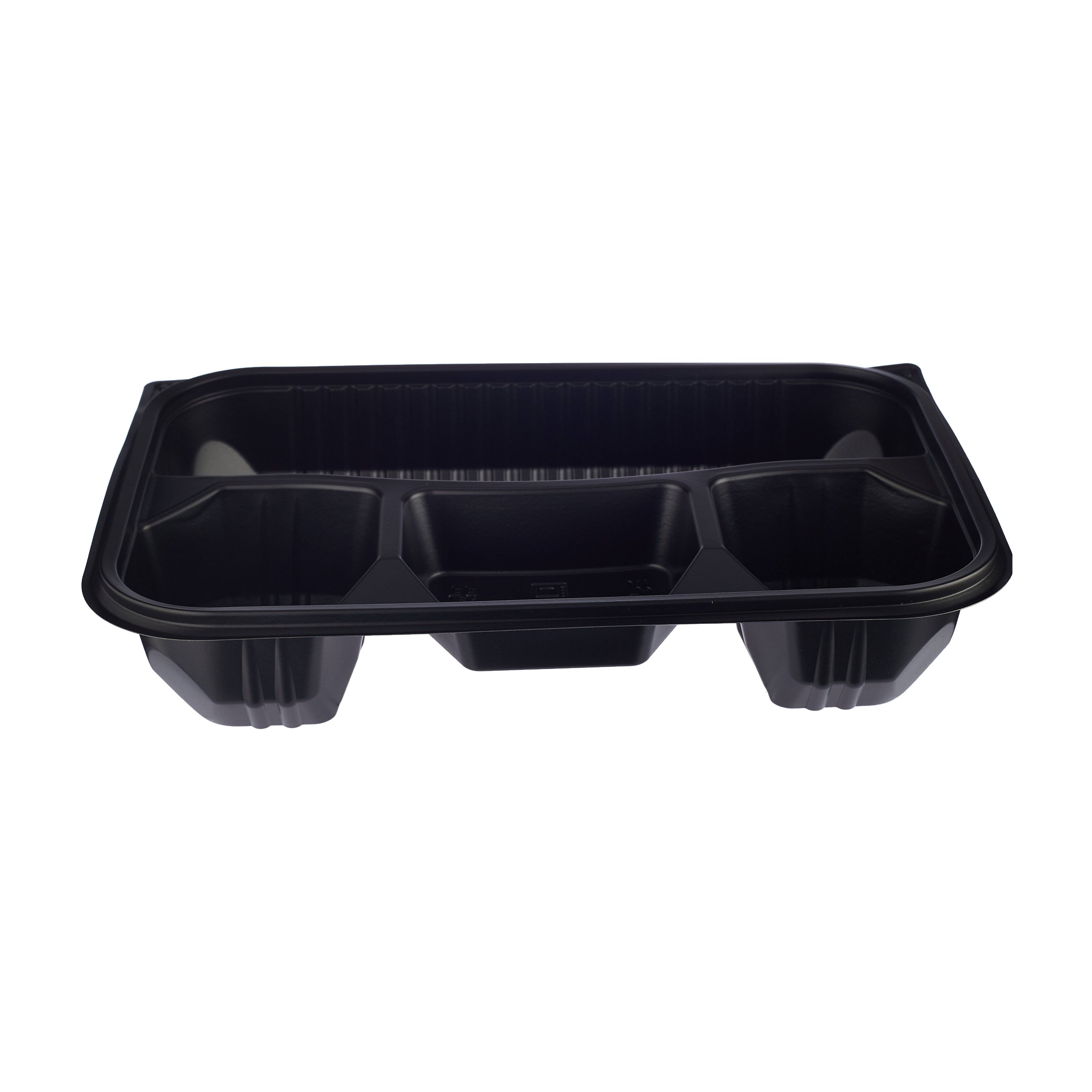 Black Base Rectangular 4-Compartment Container With Lid 5 Pieces - hotpackwebstore.com
