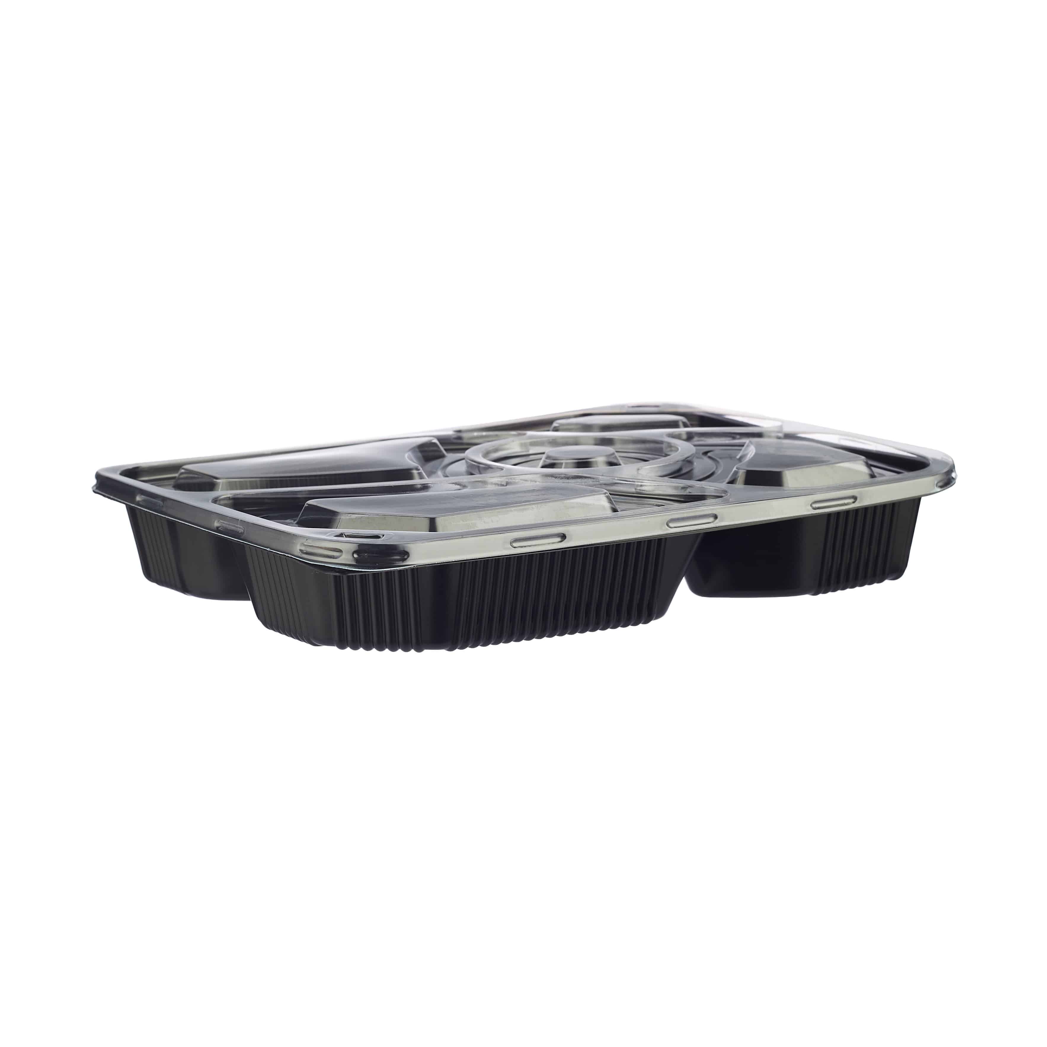 Black Base Rectangular 5-Compartment Container 200 Pieces - Hotpack Global