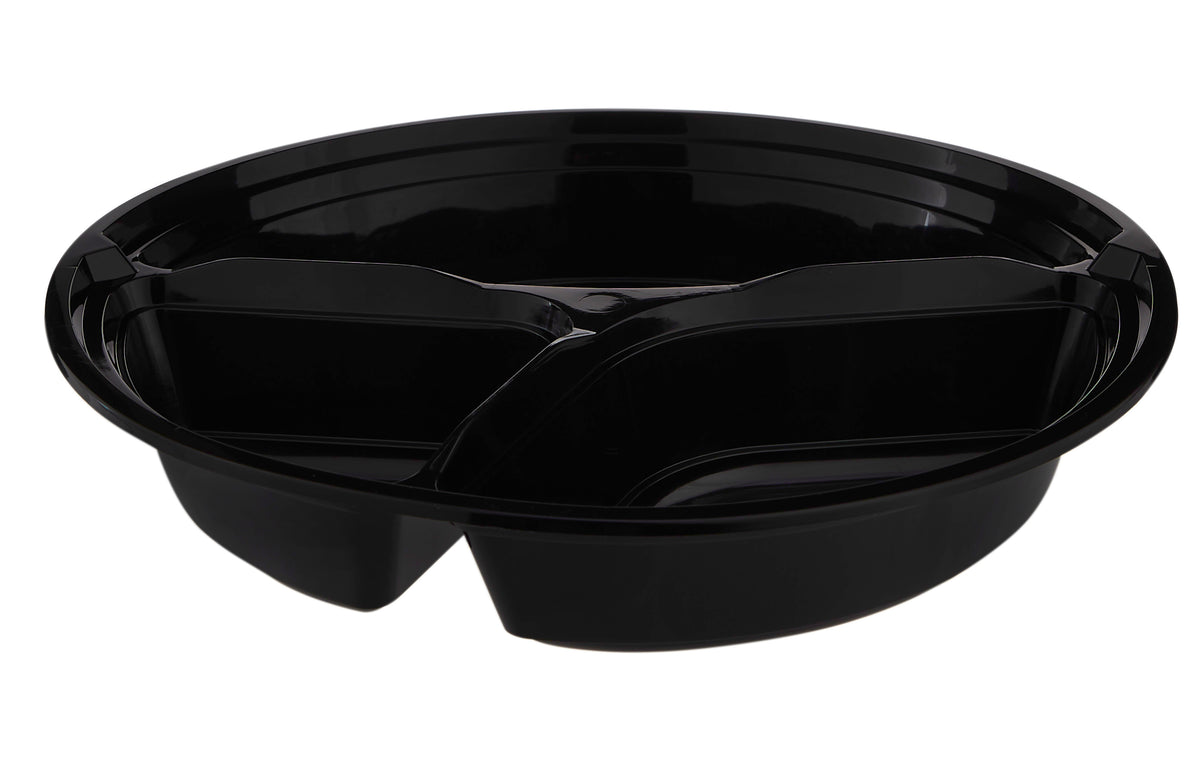 Black Base 3-Compartment Round Container 48 oz 300 Pieces - Hotpack Global