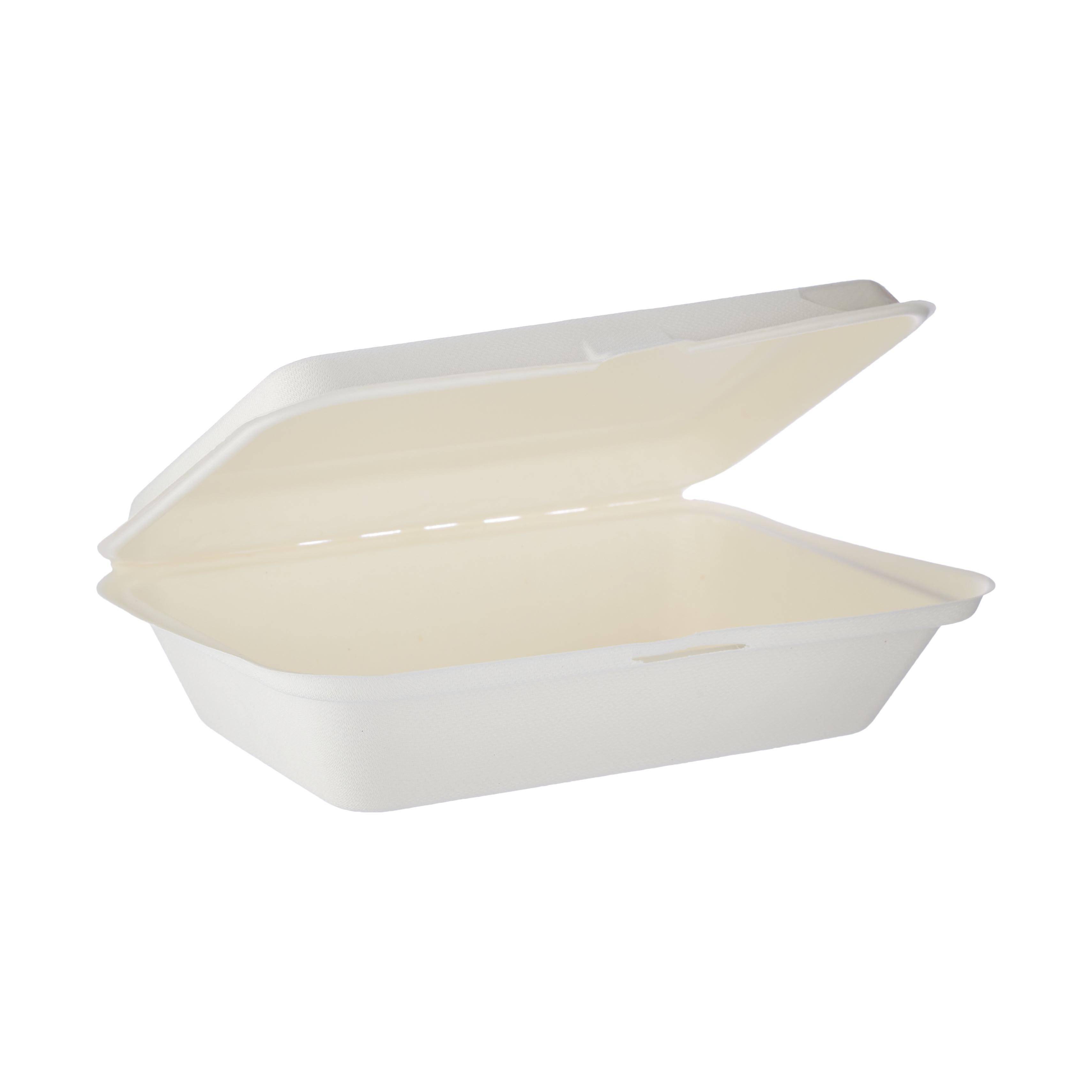 2 Compartment Clamshell Food Container - 9x6 Divided Hinged To