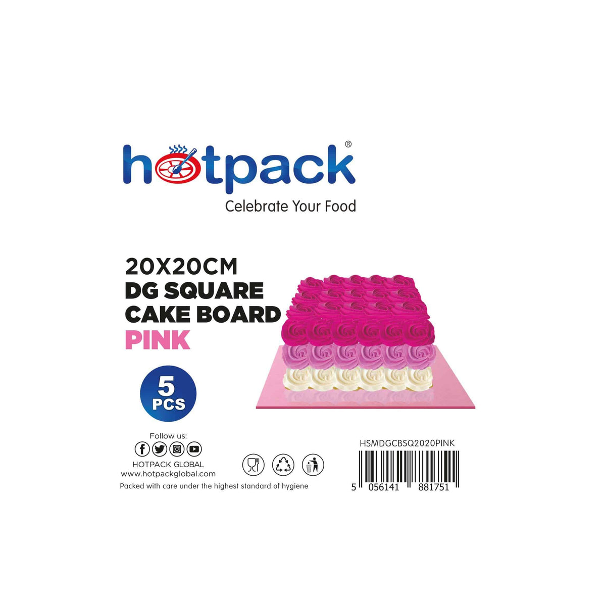 Pink Square Cake Board 5 Pieces - Hotpack Global