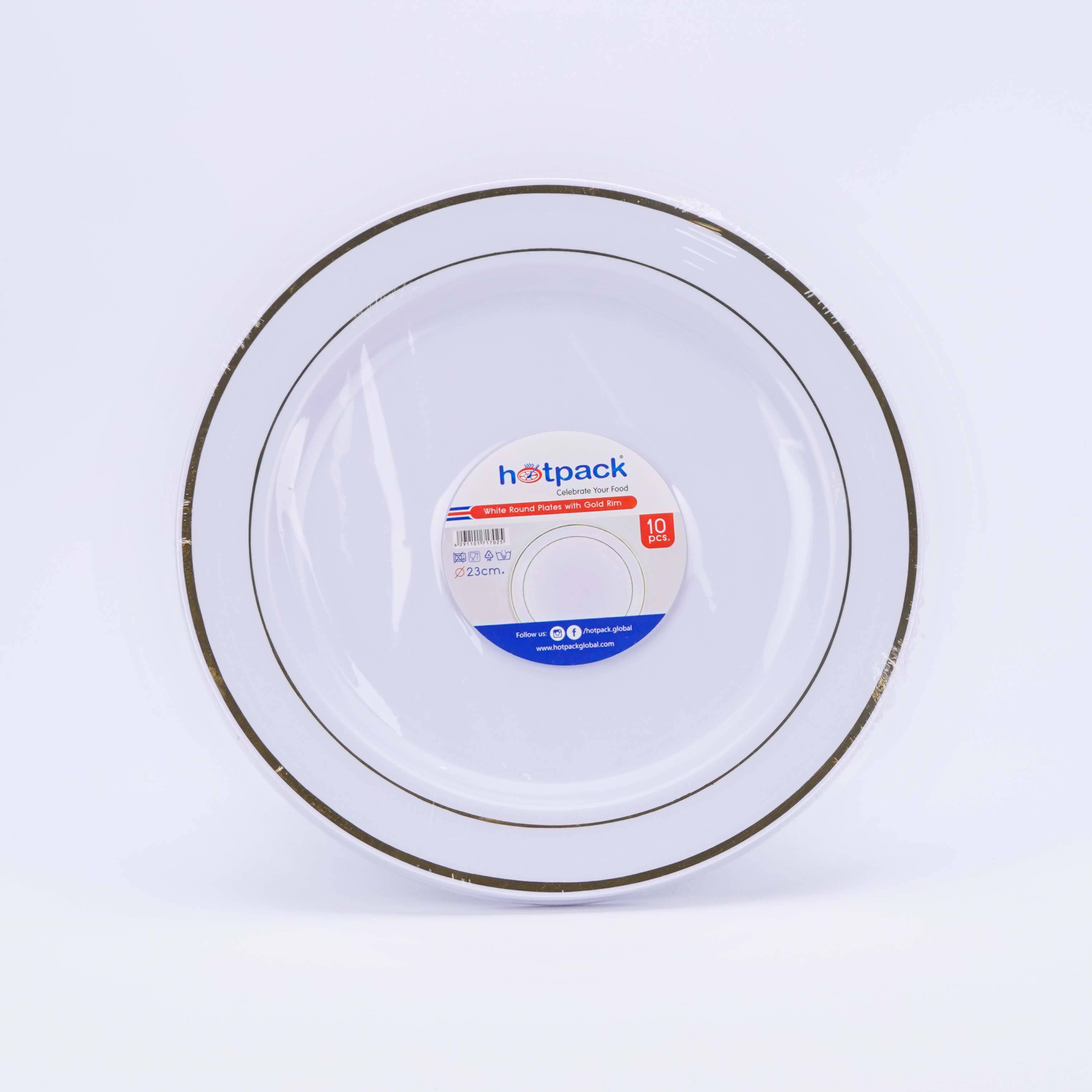 White Round Plate With Gold Rim 10 Pieces - Hotpack Global