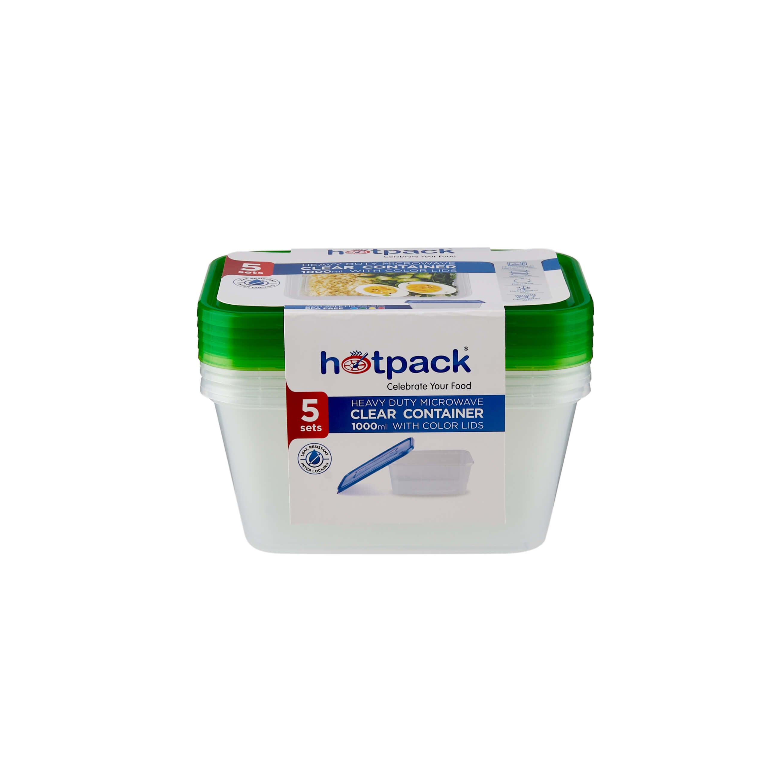 Clear Rectangular Heavy Duty Microwave Container with Color Lids