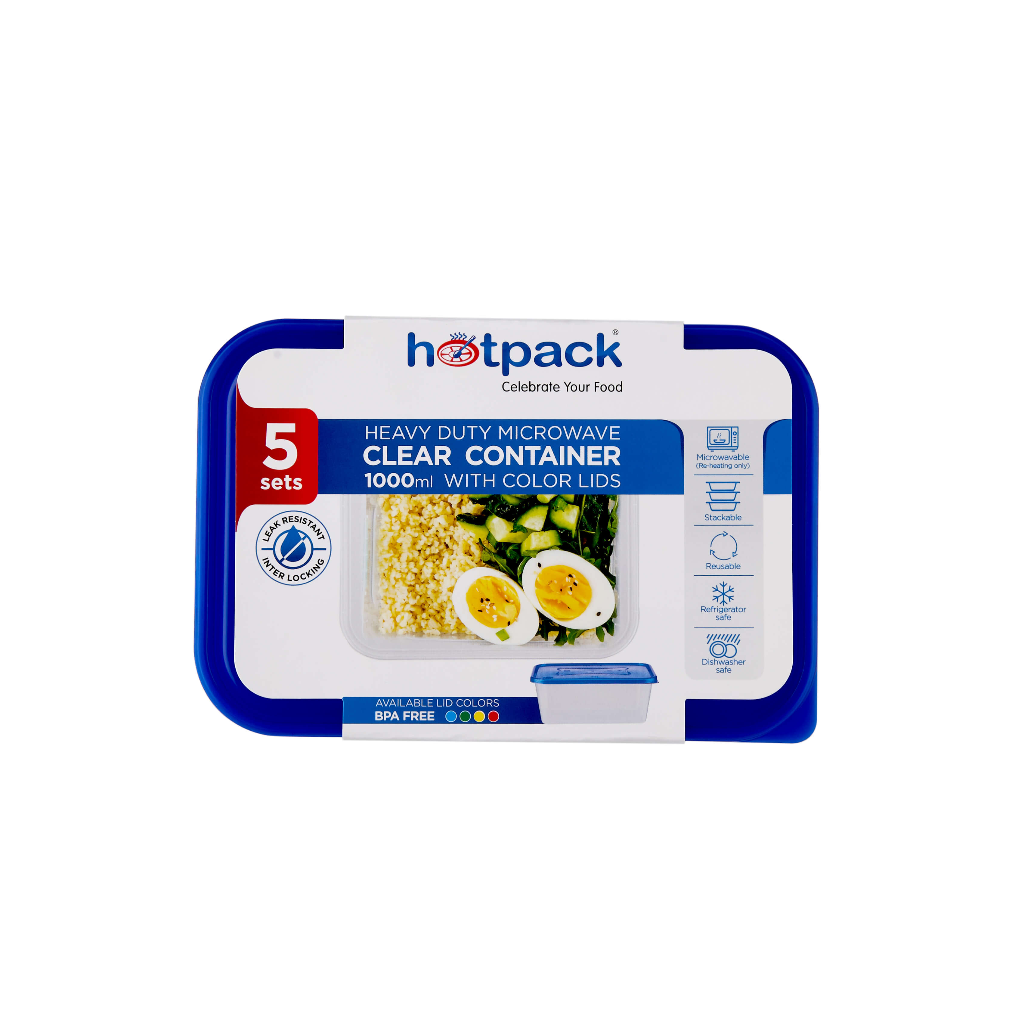 Clear Rectangular Heavy Duty Microwave Container with Color Lids