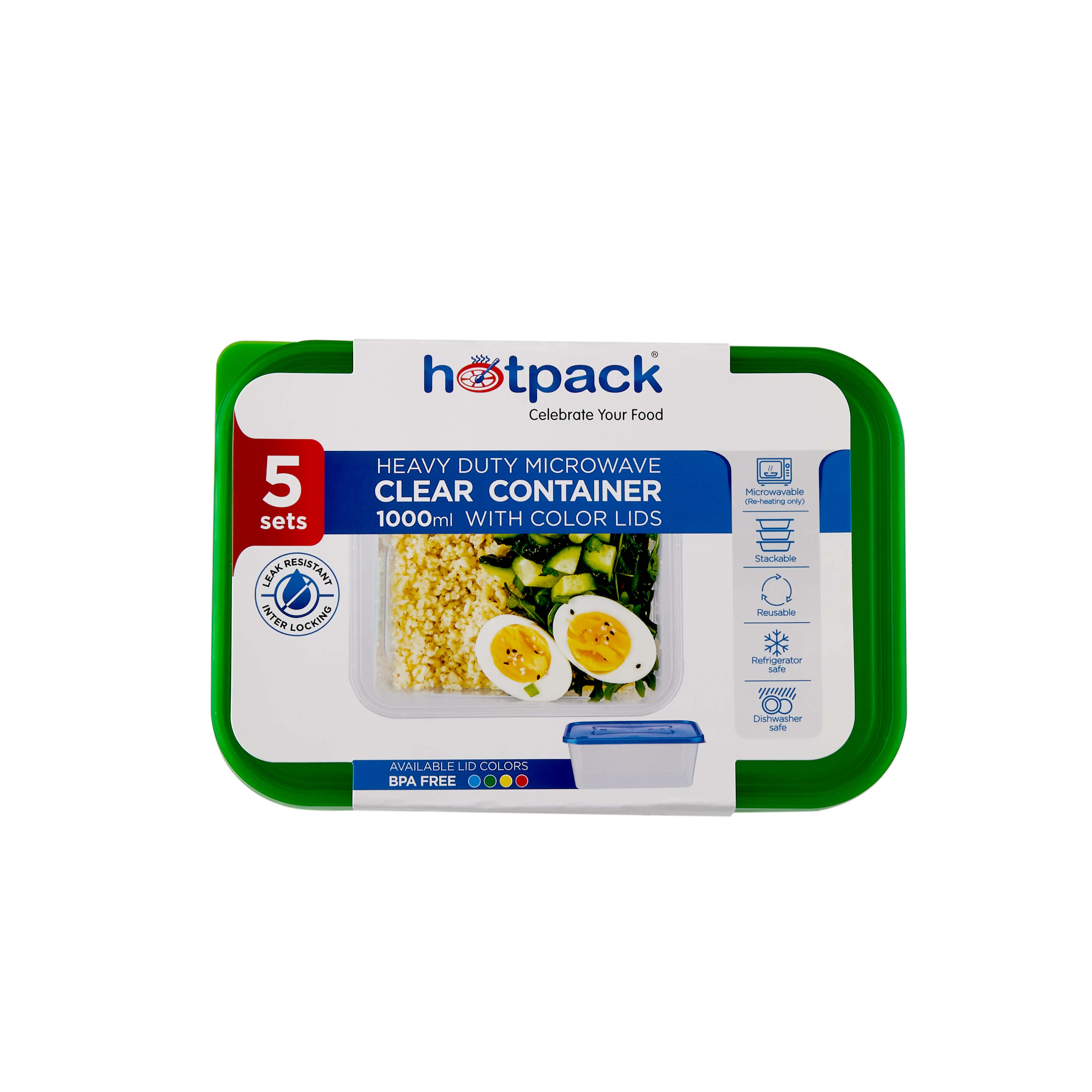Clear Rectangular Heavy Duty Microwave Container with Color Lids