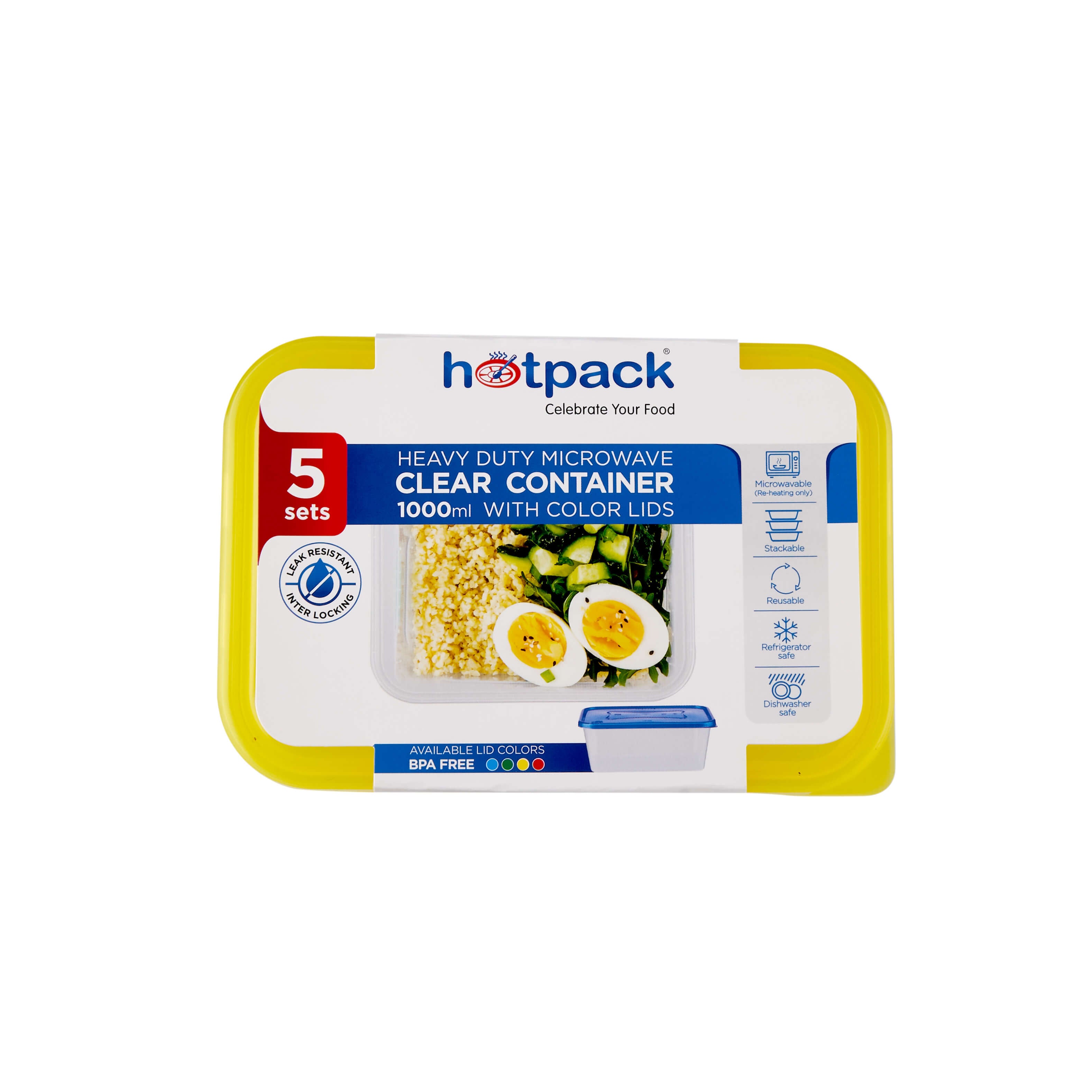 Clear Rectangular Heavy Duty Microwave Container with Color Lids