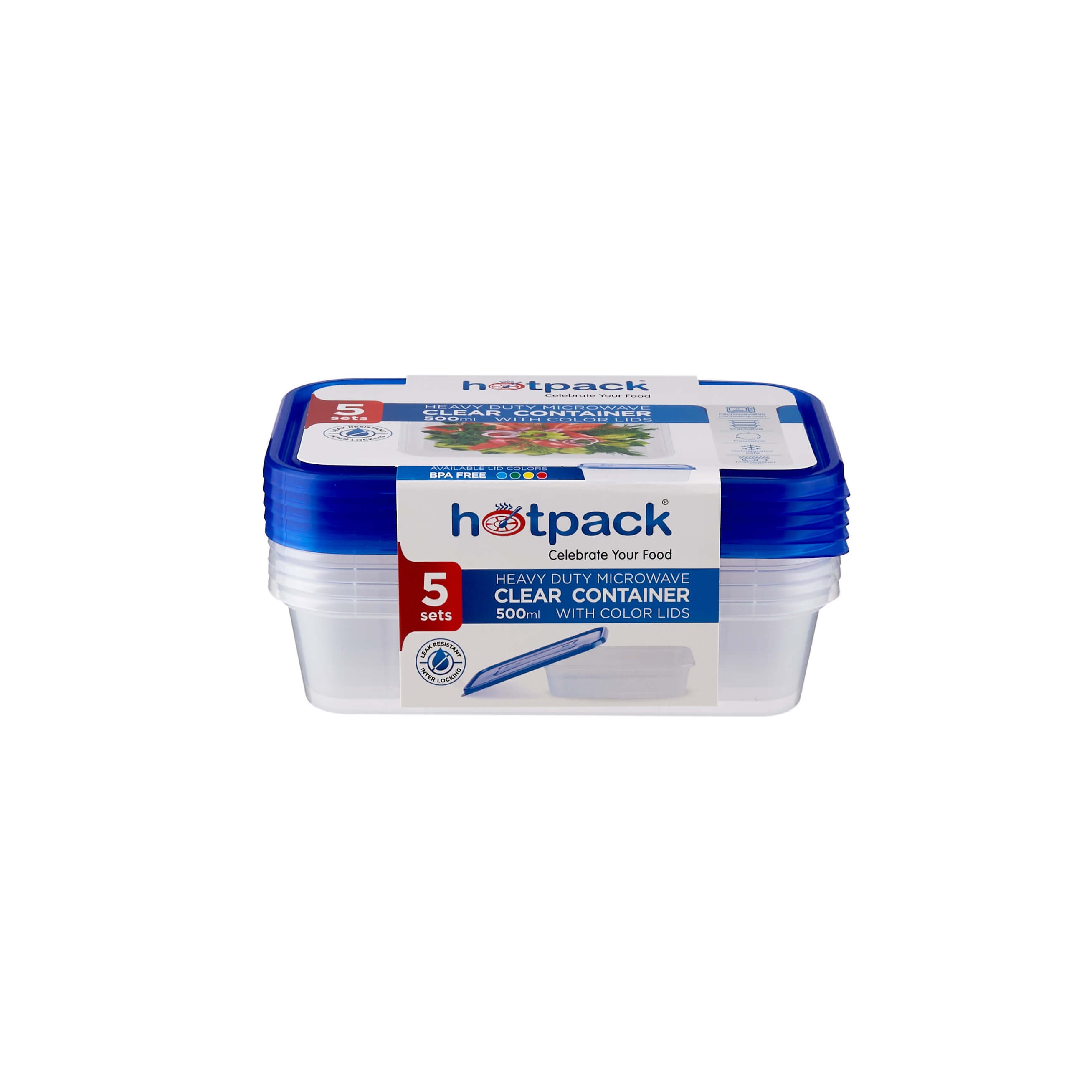 Clear Rectangular Microwavable Container with Blue Color Lids - Hotpack Global