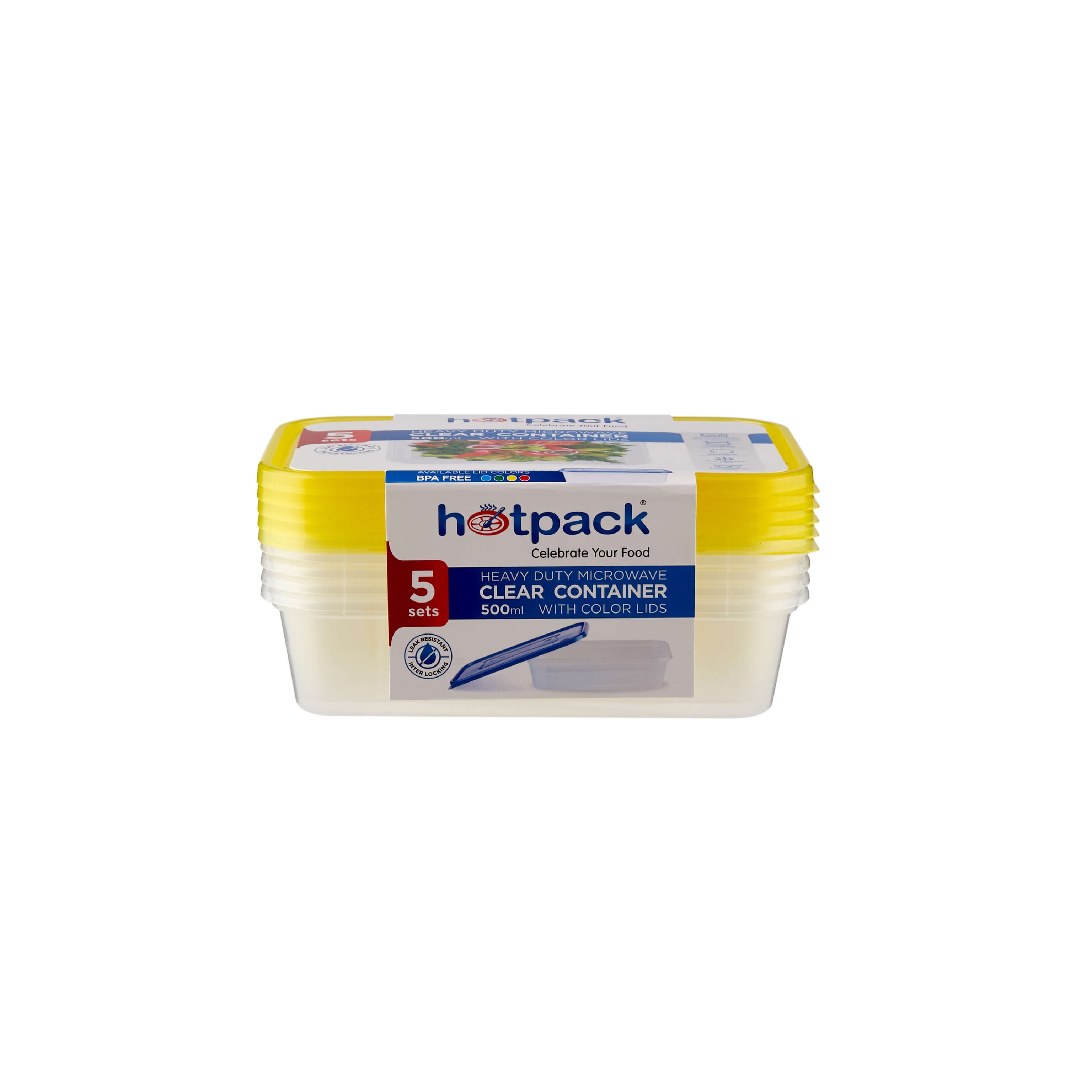 Clear Rectangular Heavy Duty Microwave Container with Color Lids