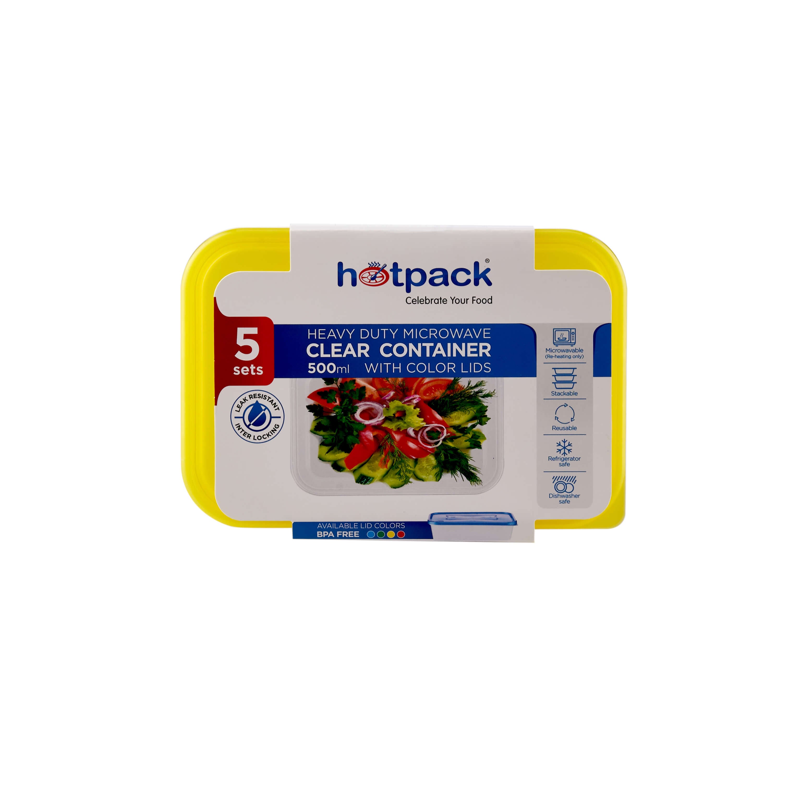 Clear Rectangular Heavy Duty Microwave Container with Color Lids