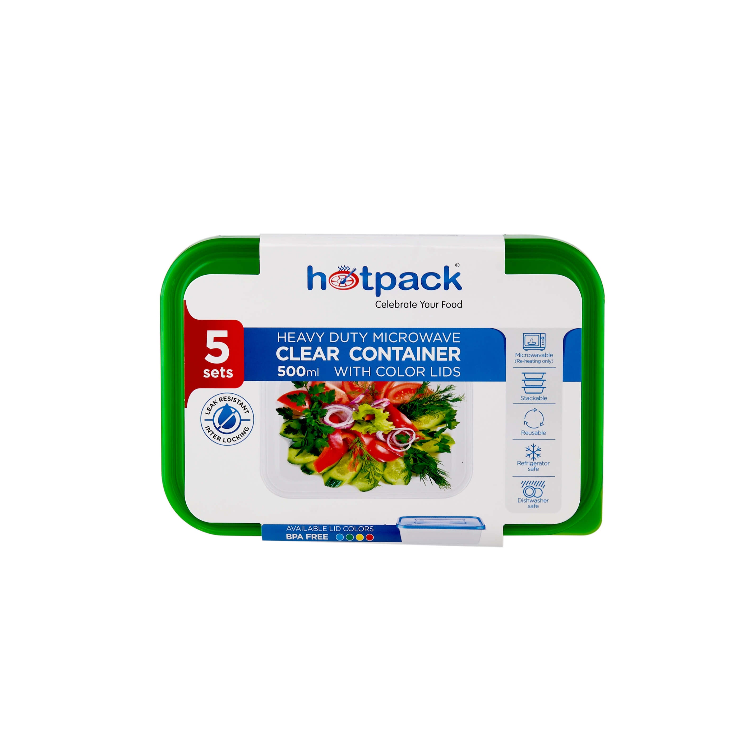 Clear Rectangular Heavy Duty Microwave Container with Color Lids